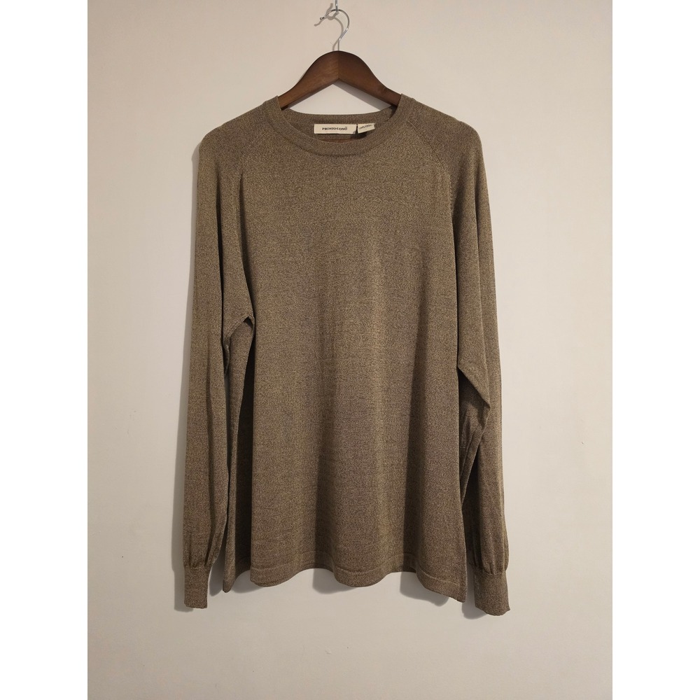 Pronto Uomo Sweater Mens XL Brown 100% Silk Knit Crew Neck Raglan Luxury Classic